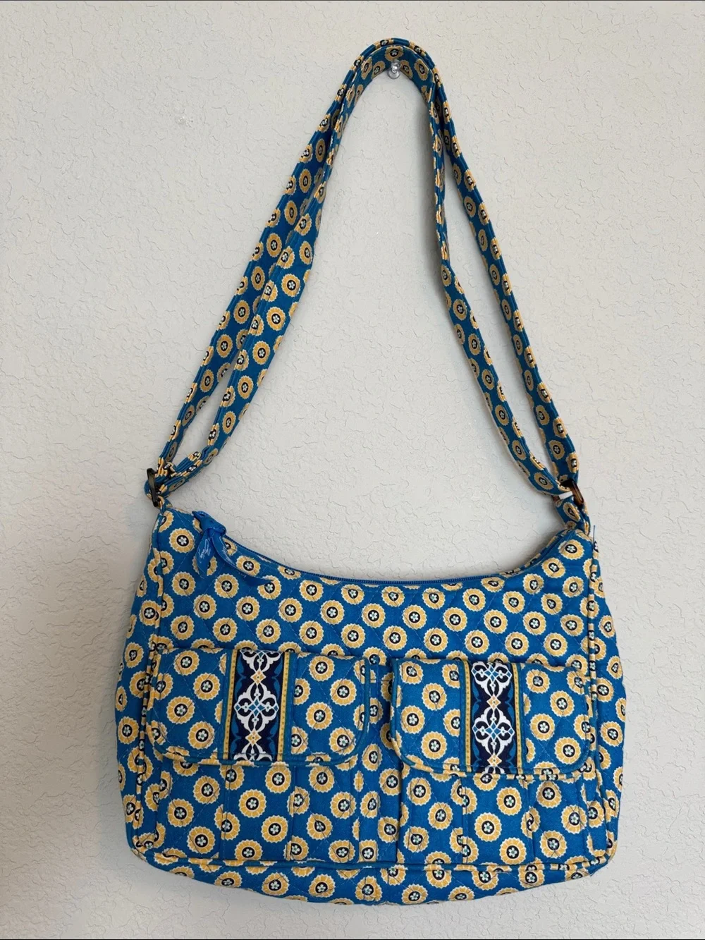 Vera Bradley Blue and Yellow Quilted Floral Circle Shoulder Bag